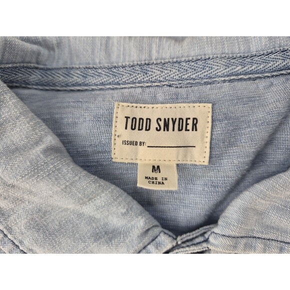 Todd Snyder LS Polo Shirt Men Sz Medium Wash/Faded Soft Denim Indigo Blue Cotton - Picture 2 of 16